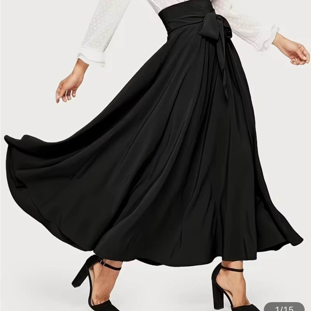 Black Wrap Maxi Skirt with Tie Front